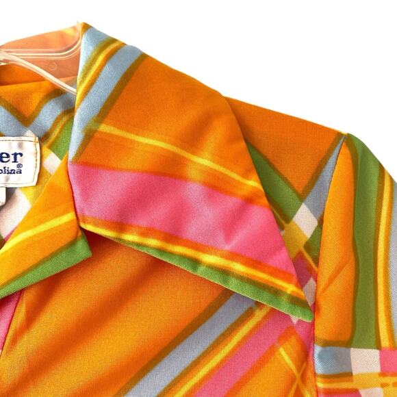 Tanner of North Caroline 60s 70s Retro Mod Maxi Dress Orange Green Button Down - Picture 3 of 8